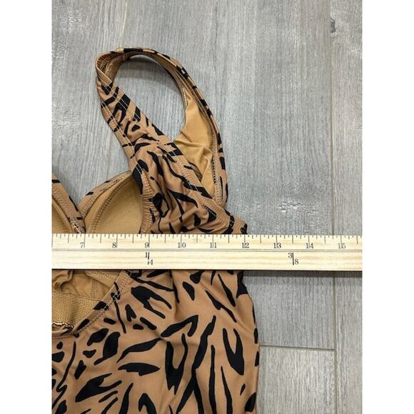 Modcloth Womens Bonita One Piece Swimsuit Animal Print V-Neck Brown Black Size M - Picture 8 of 8